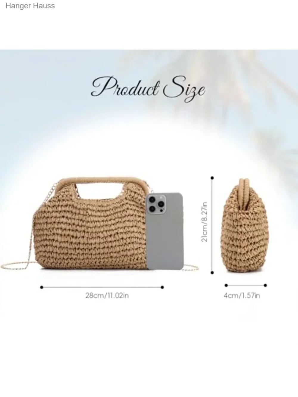Woven Straw Dumpling Clutch Purse Handbag with Chain Strap Summer Beach Bag